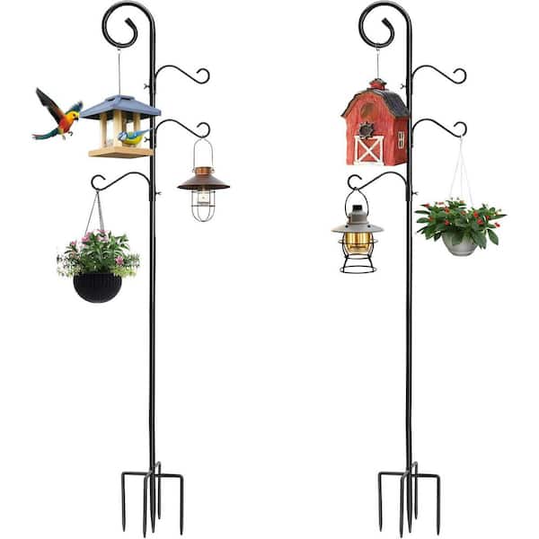FAWEY TRED INC 108 in. Shepherds Hooks 2 Pack Iron Bird Feeder Poles with 4 Hooks Outside with Base