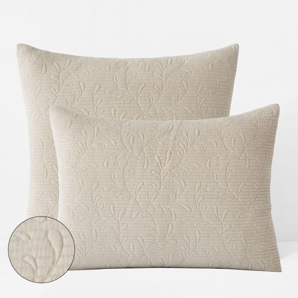 Legends Luxury Tinsley Leaf Quilted Beige Tan Cotton Standard Sham