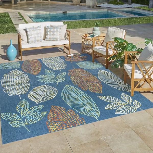 Jona Ananda Navy 9 ft. x 13 ft. Floral Indoor/Outdoor Area Rug
