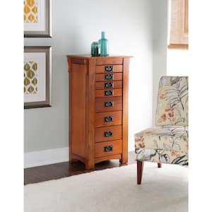 Arden Mission Oak Wood Free Standing 19.63 in. W Jewelry Armoire with Necklace Hooks