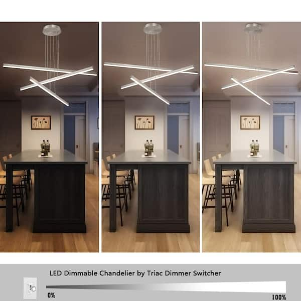 JC TOPA 45-Watt 3-Light Nickel Aluminum Integrated LED Minimalist Linear  Pendant MD19103-3-SND - The Home Depot