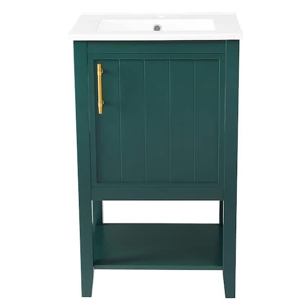 Adrinfly 20 in. Freestanding Bath Vanity Cabinet in Green with White Ceramic Sink Top, Soft Closing Door, Storage Rack