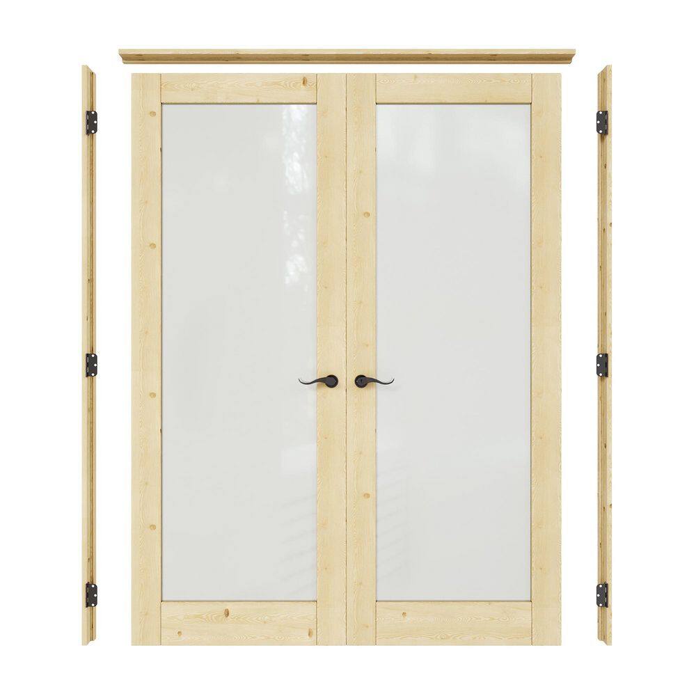 64 in. x 80 in. 1-Lite Frosted Glass Universal Solid Core Unfinished Pine Wood Double Prehung French Door Plus Pine Jamb price history on PriceWatchPro