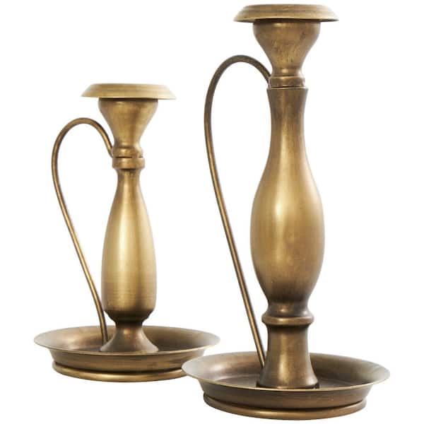 Candle holder with handle - Antique brass candlestick holder