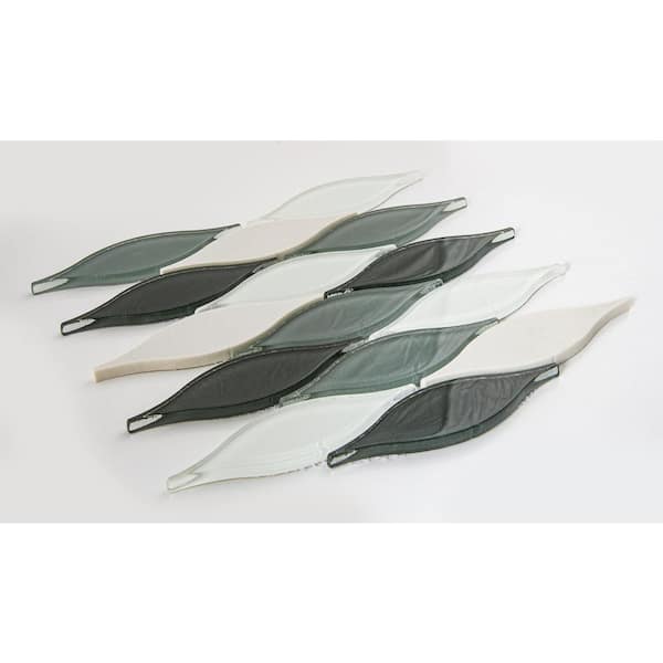 Zeille Rain Green/Black/White 5 in. x 6.5 in. Glossy Glass/Stone Mosaic Wall Tile Sample
