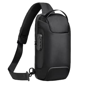 13 in. Black Men's Sling Backpack Waterproof Anti-Theft Shoulder Crossbody Chest Bag Daypack with USB Charging Port