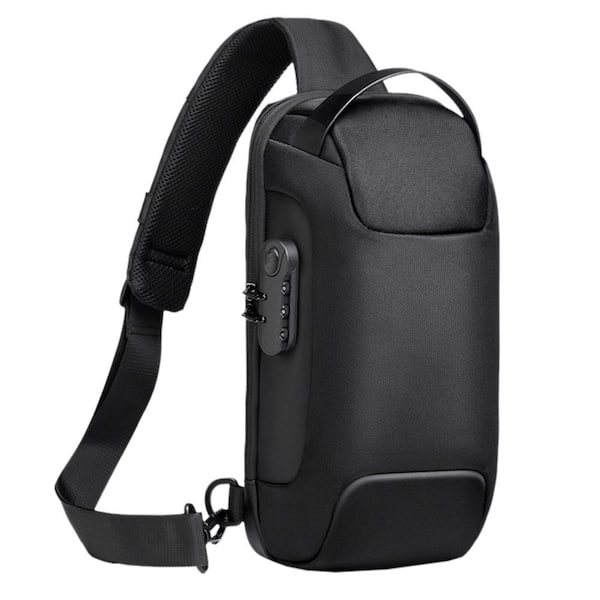 Cisvio 13 in. Black Men's Sling Backpack Waterproof Anti-Theft Shoulder Crossbody Chest Bag Daypack with USB Charging Port