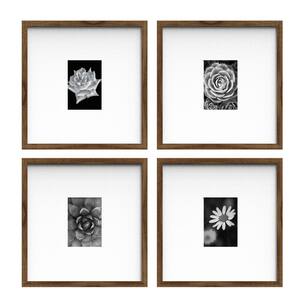 16inch x16inch Matted to 5inch x 7inch Walnut Gallery Wall Picture Frames Set of 4
