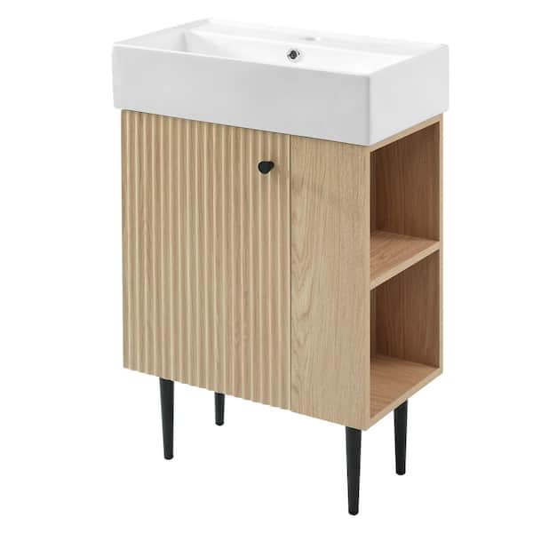 21.6 in. Freestanding Wood Bath Vanity with White Ceramic Top, Right Side Storage