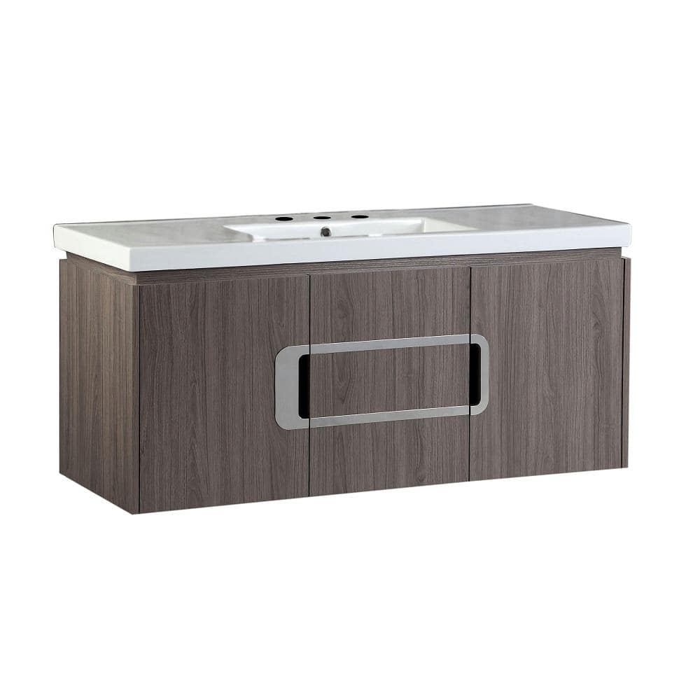 Bellaterra Home Torrey 48 in. W x 19 in. D x 22 in. H Single Vanity in Gray Brown Oak with Ceramic Vanity Top in White with White Basin