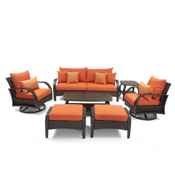 RST BRANDS Barcelo 7-Piece Wicker Motion Patio Deep Seating Conversation Set with Sunbrella Tikka Orange Cushions