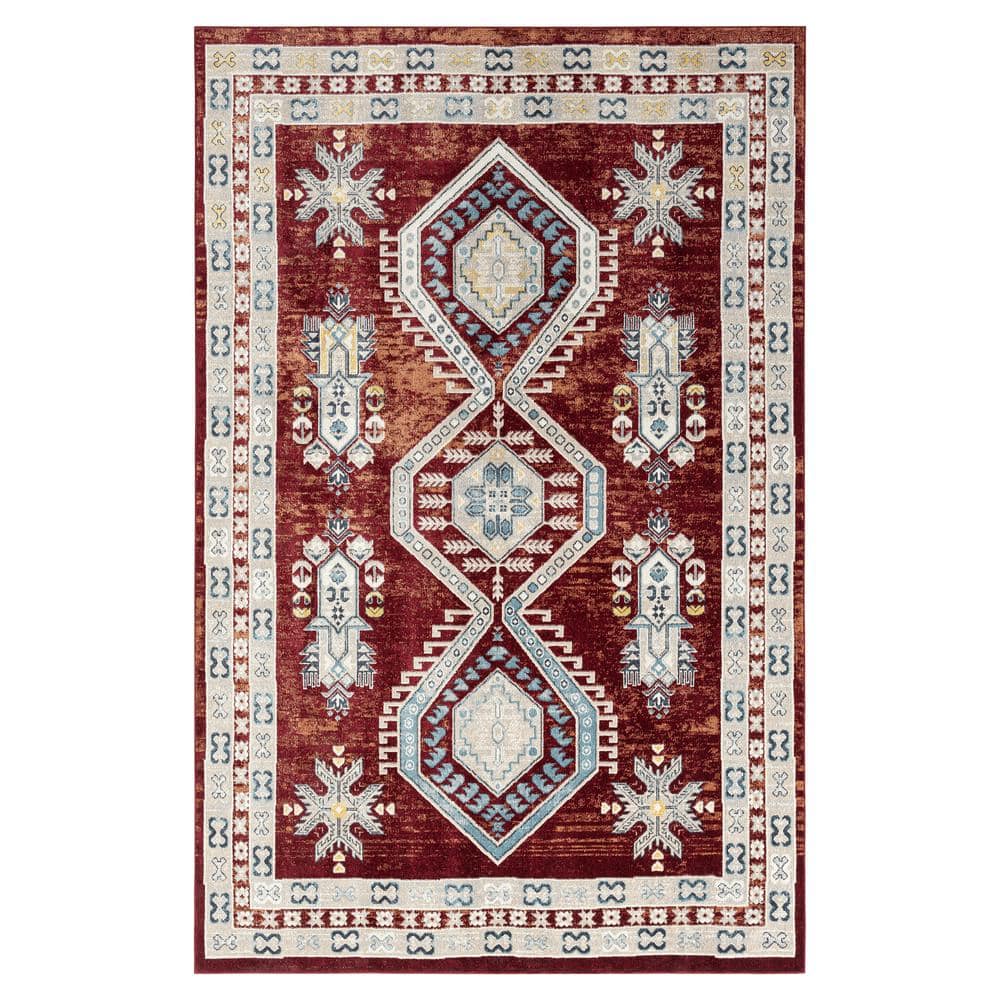 Red Navy Persian Style Traditional Rug Non Slip Machine Washable