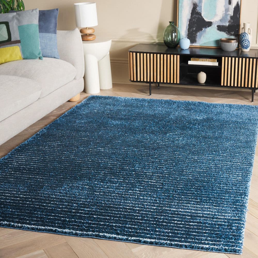 SAFAVIEH Penelope Shag 7 ft. x 9 ft. Navy/Ivory Striped Area Rug