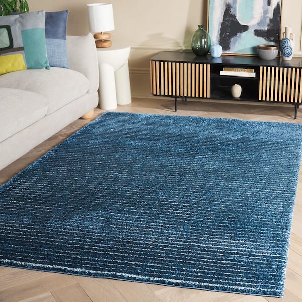 Penelope Shag Navy/Ivory 8 ft. x 10 ft. Modern Striped Area Rug