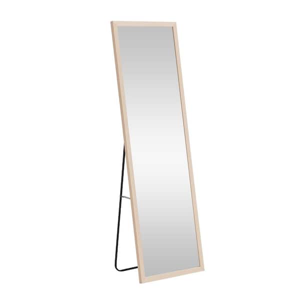 Unbranded Light Oak 17.3 in. W x 60 in. H Wooden Frame Full Body Mirror Floor Standing Full Length Mirror