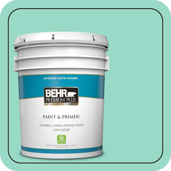 BEHR PREMIUM PLUS 5 gal. #MQ4-17 Pageant Green Satin Enamel Low Odor Interior Paint & Primer