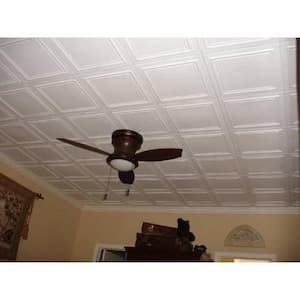 Line Art 1.6 ft. x 1.6 ft. Glue Up Foam Ceiling Tile in Plain White (21.6 sq. ft./case)