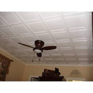 Line Art 1.6 ft. x 1.6 ft. Glue Up Foam Ceiling Tile in Plain White (21.6 sq. ft./case)