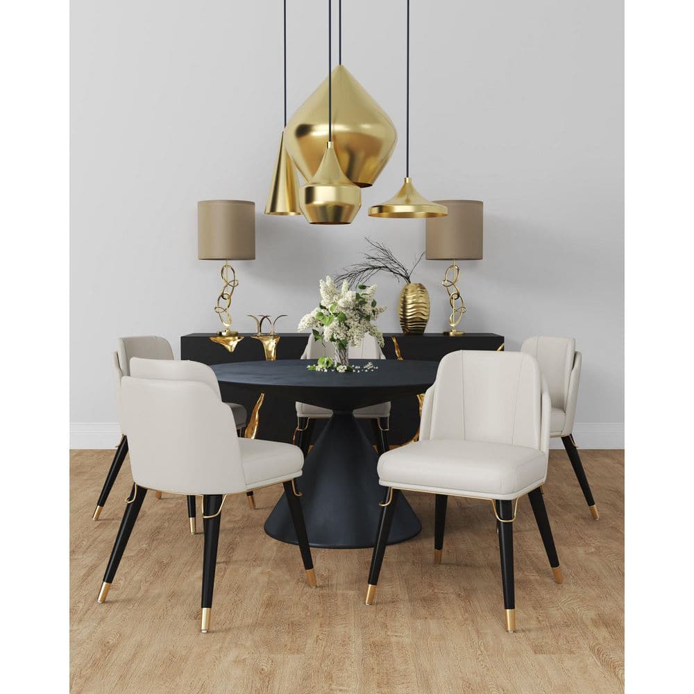 Estelle Cream & Black Faux Leather High-Back Side Chair