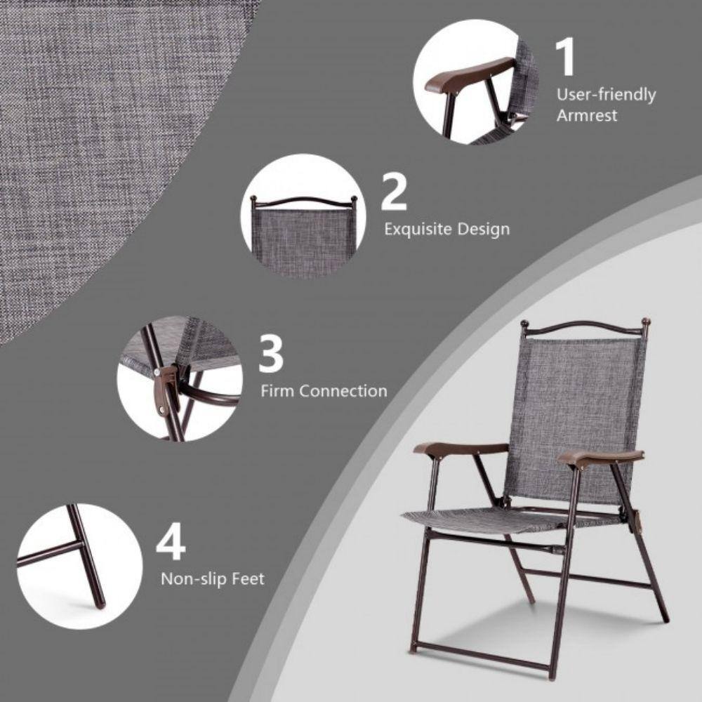 Gray Steel Frame Folding Camping Chairs with Arms, Set of 2