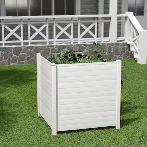 Tunearary 50 in. H, Privacy Fence Panel Kit Air Conditioner Trash Can Fence Vinyl White, Garage, Garden, Front Yard, Backyard