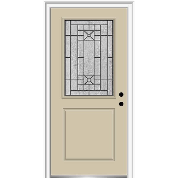 MMI Door 36 in. x 80 in. Courtyard Left-Hand 1/2-Lite Decorative Painted Fiberglass Smooth Prehung Front Door on 6-9/16 in. Frame