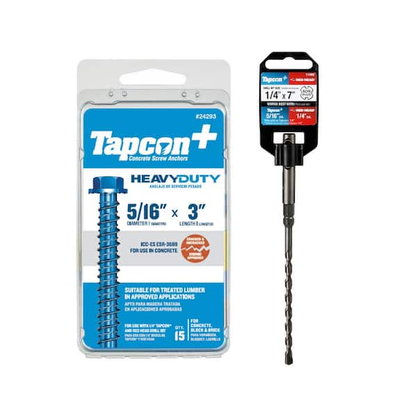 Tapcon 5/16 in. x 3 in. HWH Large Dia Concrete Anchors and 1/4 in. x 7 in. SDS Carbide Drill Bit Combo Kit (15-Pack and 1-Pack)