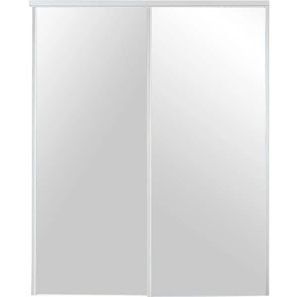 TRUporte 96 in. x 96 in. White Mirror Steel Framed Sliding Door