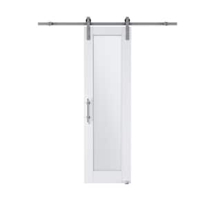 24 in. x 80 in. 1 Lite Tempered Frosted Glass White Finished MDF Sliding Barn Door with Hardware Kit Nickel Plated