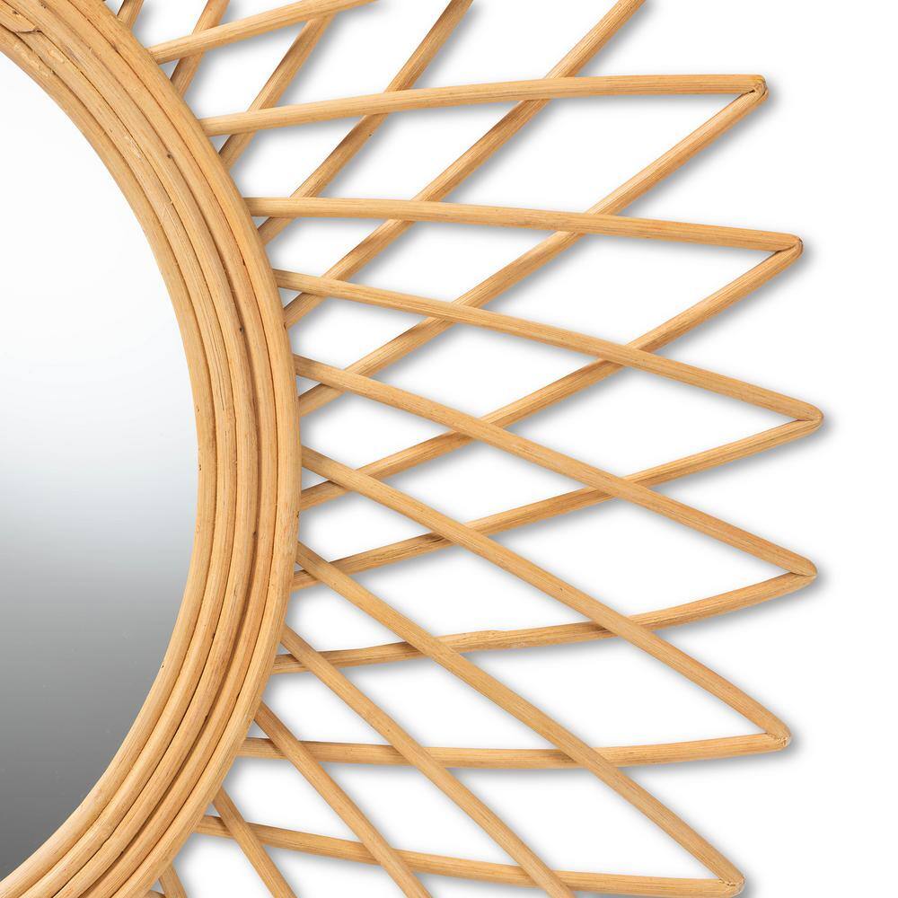 Circular 36" Wood and Leather Framed Accent Mirror
