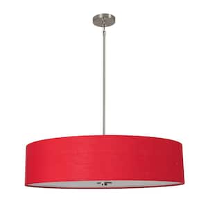 Lyell Forks Family 5-Light Satin Steel Pendant with Chili Pepper Red Fabric Shade
