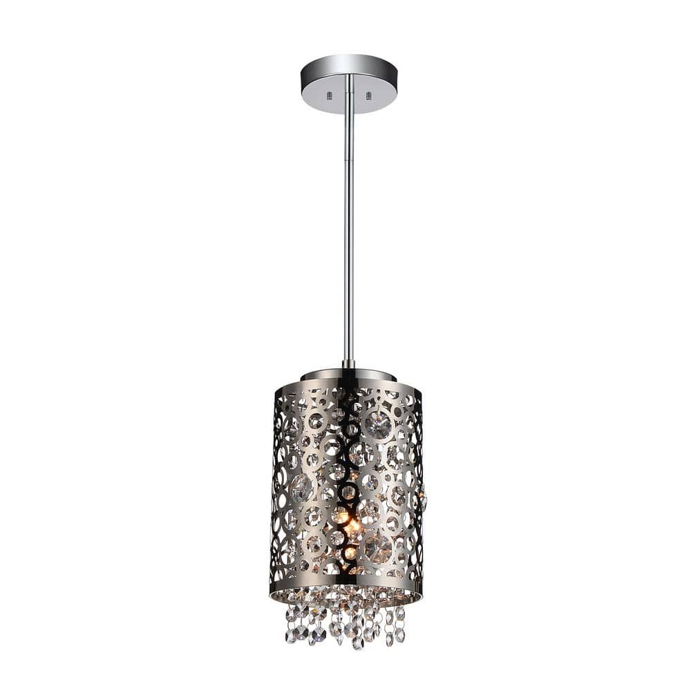 Chrome Glass Mini Drum LED Pendant Light with Bubbles
