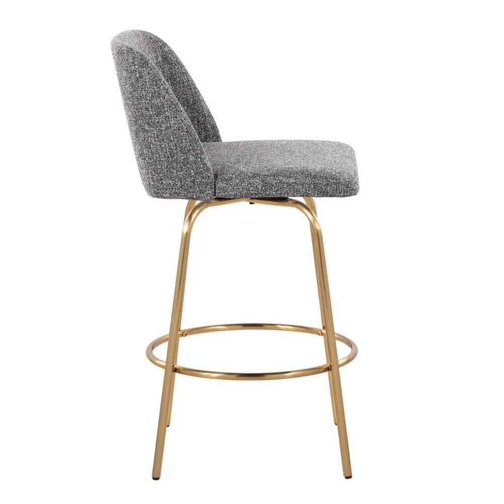 Gray Noise Fabric and Gold Metal Swivel Counter Stool
