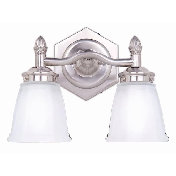 Hampton Bay 2-Light Brushed Nickel Vanity Light with Etched Glass Shades