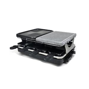 Dual Raclette Tabletop Grill with Non-Stick Grilling Plate, Cooking Stone and 4 Mini Baking Trays