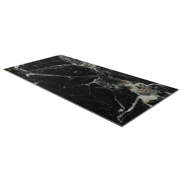 Montari Black Gold 4 in. x 0.35 in. Marble Look Polished Porcelain Floor and Wall Tile Sample