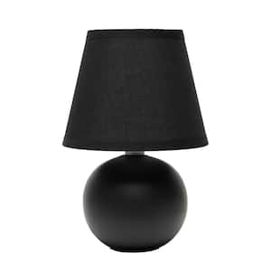 8.66 in. Black Traditional Petite Ceramic Orb Base Bedside Table Desk Lamp with Matching Tapered Drum Fabric Shade