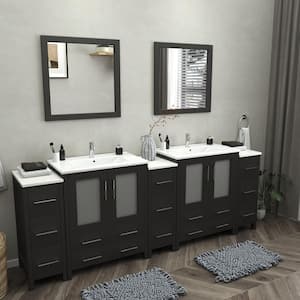 Brescia 96 in. W x 18 in. D x 36 in. H Bath Vanity in Espresso with Vanity Top in White with White Basin and Mirror