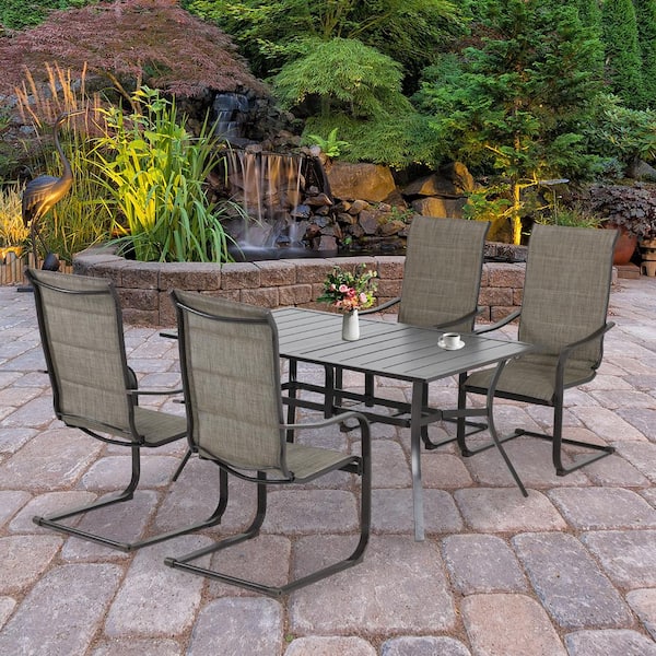 Aoodor Brown C-Spring Motion Patio High Back Dining Chairs