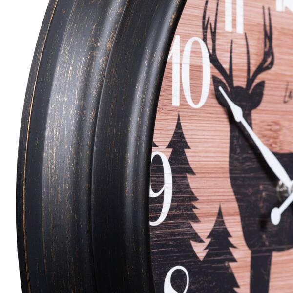 La Crosse Clock 15.75 in. Indoor/Outdoor Brown Northwoods Deer