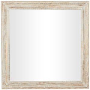 44 in. H x 44 in. W. Handmade Square Framed Cream Wall Mirror with Ribbed Edged Frame