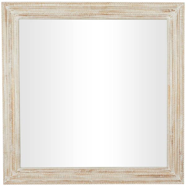 Litton Lane 44 in. H x 44 in. W. Handmade Square Framed Cream Wall Mirror with Ribbed Edged Frame