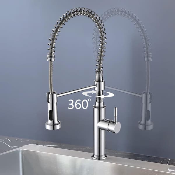 22 in Single-Handle 360 ° Spout Swivel Standard Kitchen Faucet with Dual Function Spray head in Chrome