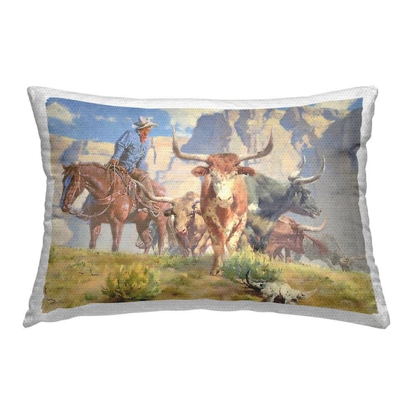 Stupell Industries Cattle Roundup Landscape Outdoor Printed Throw Pillow by Steve Hunziker