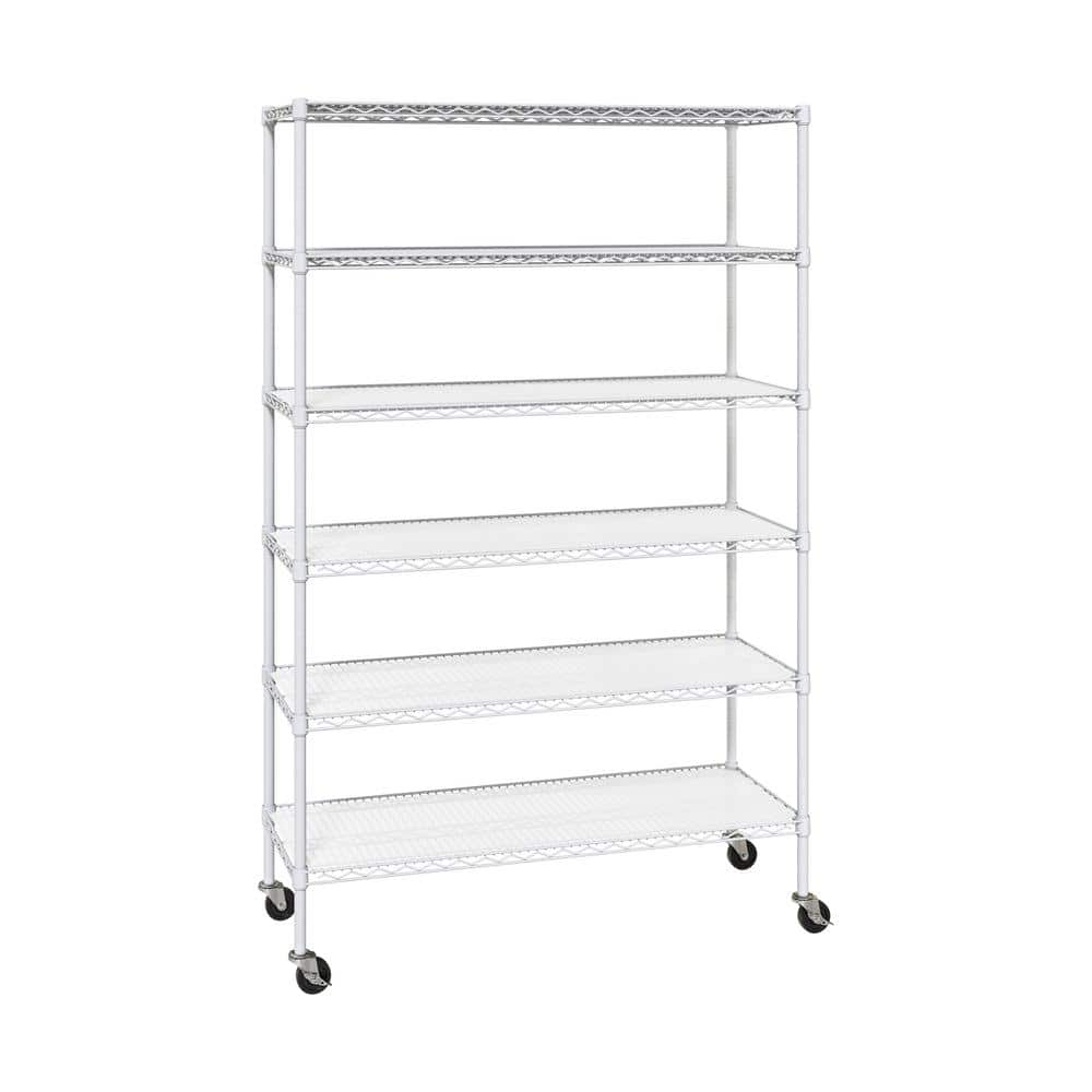 UltraDurable 6-Tier NSF Steel Household Shelving Unit with Shelf Liners in White,48" W x 18" D x 75.5"H