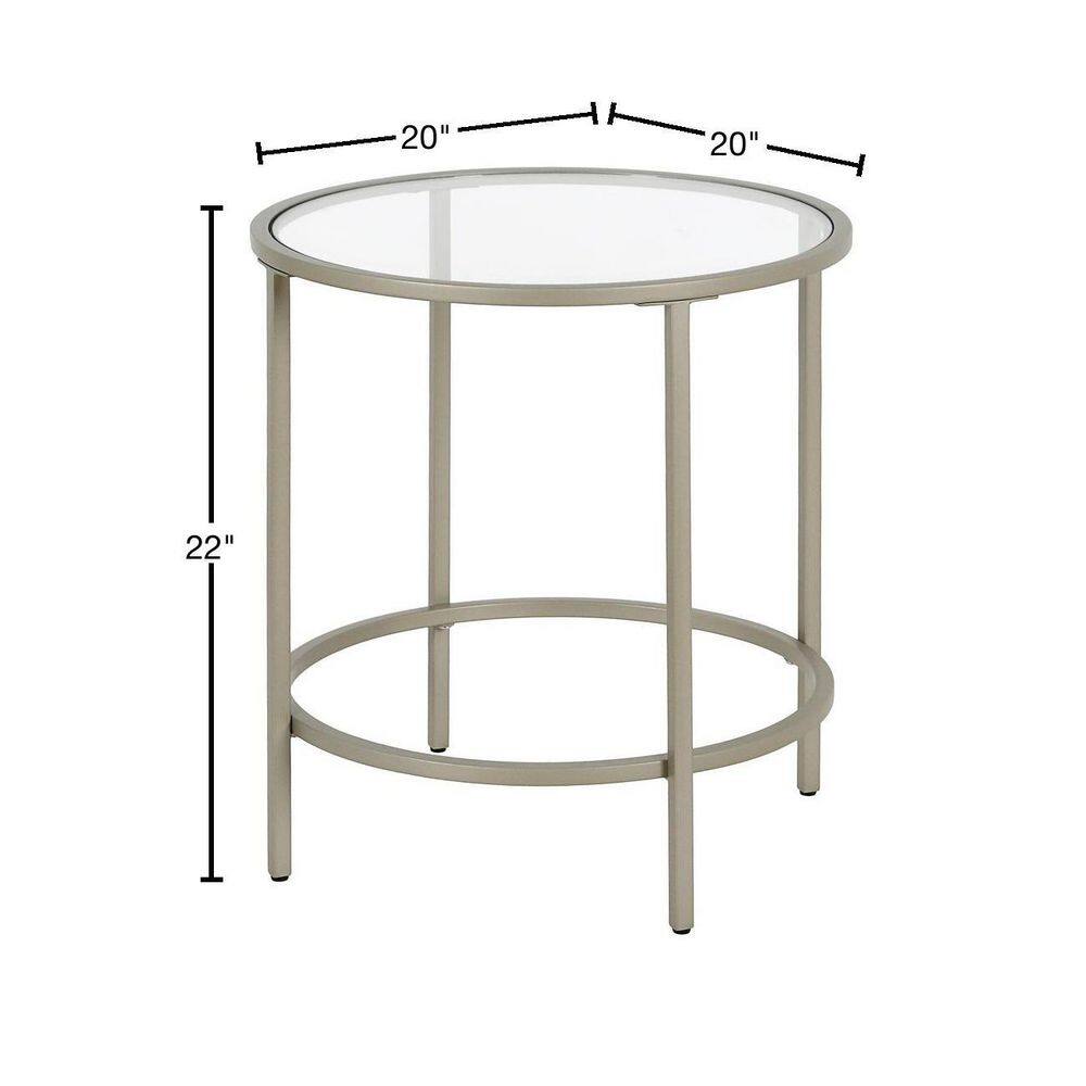 Sivil 20" Satin Nickel Round Metal & Glass Side Table