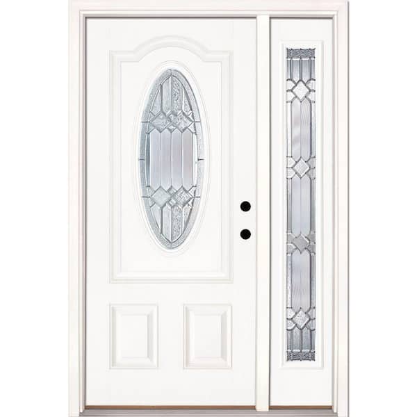 Feather River Doors 50.5 in.x81.625in.Mission Pointe Zinc 3/4 Oval Lt Unfinished Smooth Left-Hand Fiberglass Prehung Front Door w/Sidelite