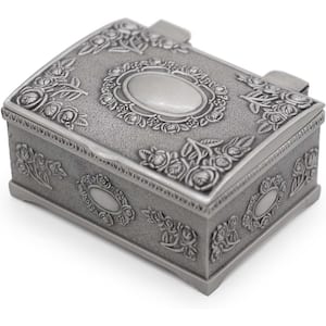 2.5 x 1.89 x 1.25 in. Small Silver Vintage Metal Alloy Rectangular Design Jewelry Box