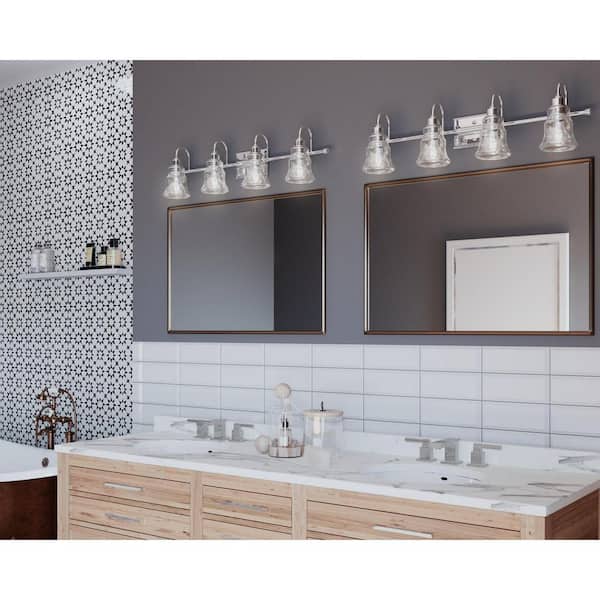 Litchfield Collection 4-Light Polished Chrome Clear Glass Coastal Bath Vanity Light