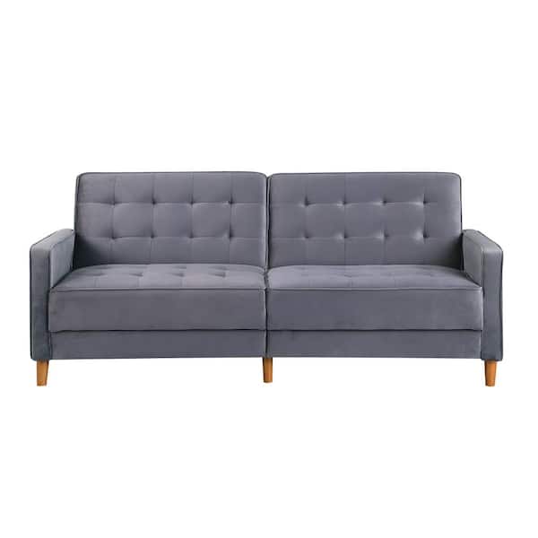 ATHMILE 78 in. Wide Square Arm Velvet Straight Twin Sofa in Gray